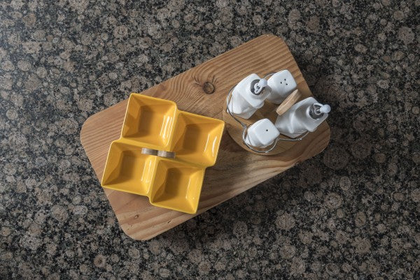 Oil, Vinegar, Salt and Pepper shakers on a Bamboo stand | A World of Bamboo