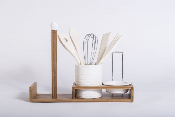 Complete set of Kitchen Utensils on a Bamboo stand | A World of Bamboo